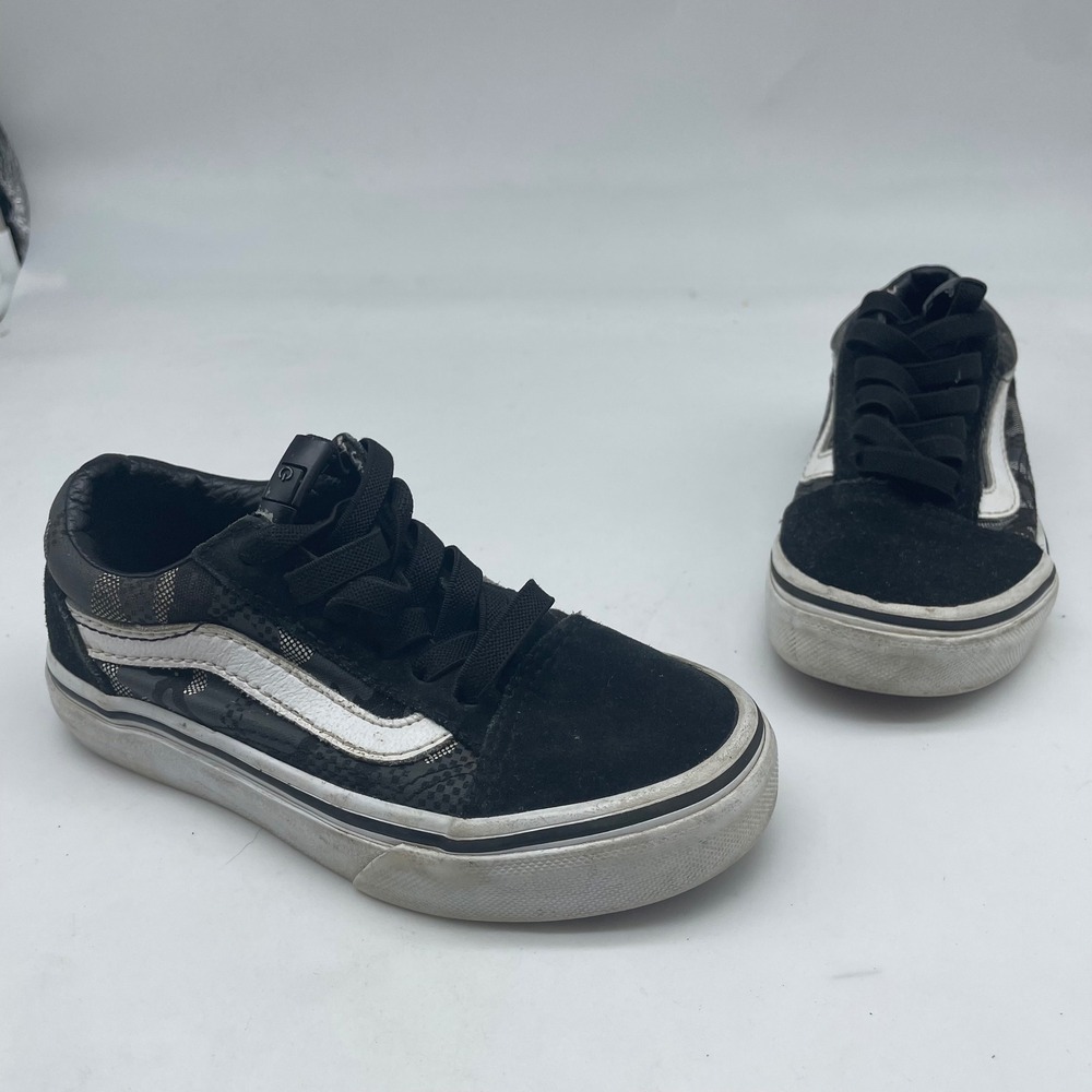 Vans Old Skool Kids Sneakers Black Grey Patterned Suede Low Top Size 11.0